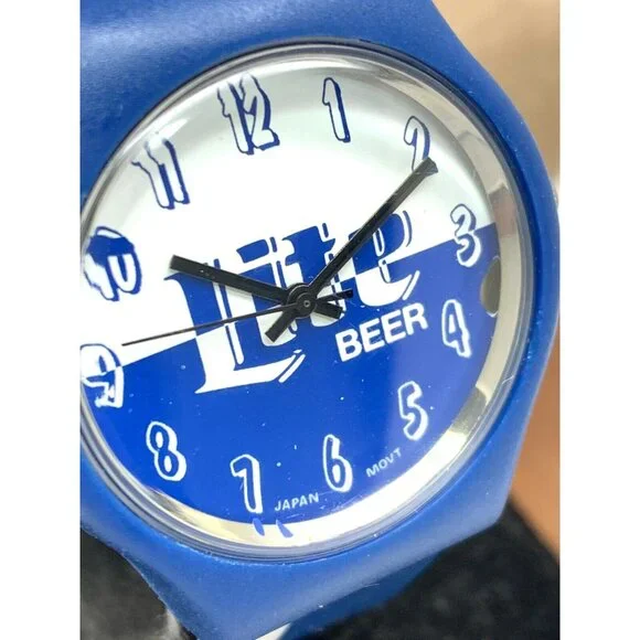 Miller Lite Beer Watch Unisex Quartz Vintage Blue White Rubber Band 35mm